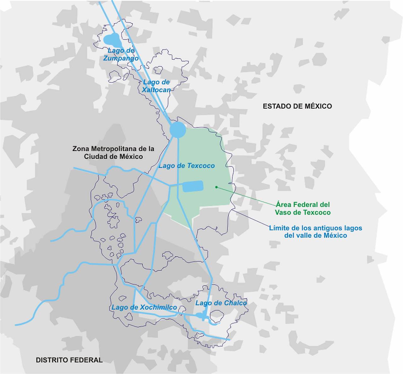 [꾸미기]Ciudad_de_México_y_Lago_de_Texcoco Mapa comparativo del área de la Ciudad de México y los antiguos lagos del valle..jpg