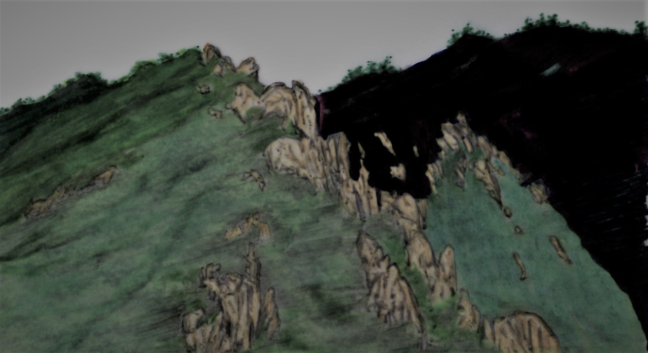 58. 마귀할미통시바위와 그 뒤로 둔덕산을 보며 걷는다.jpg