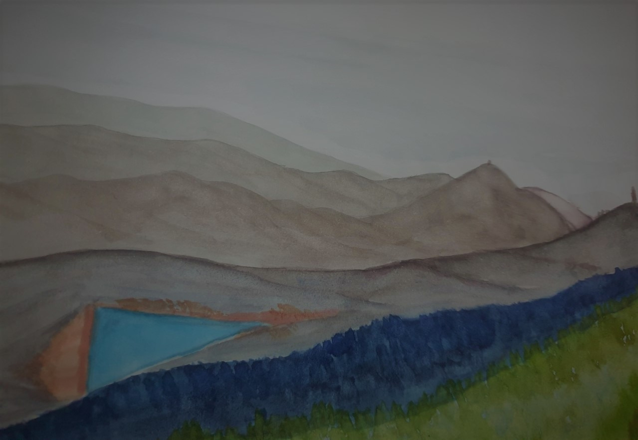 하산길에 멀리 옥양봉, 가야산 원효봉에 눈길을 준다.jpg