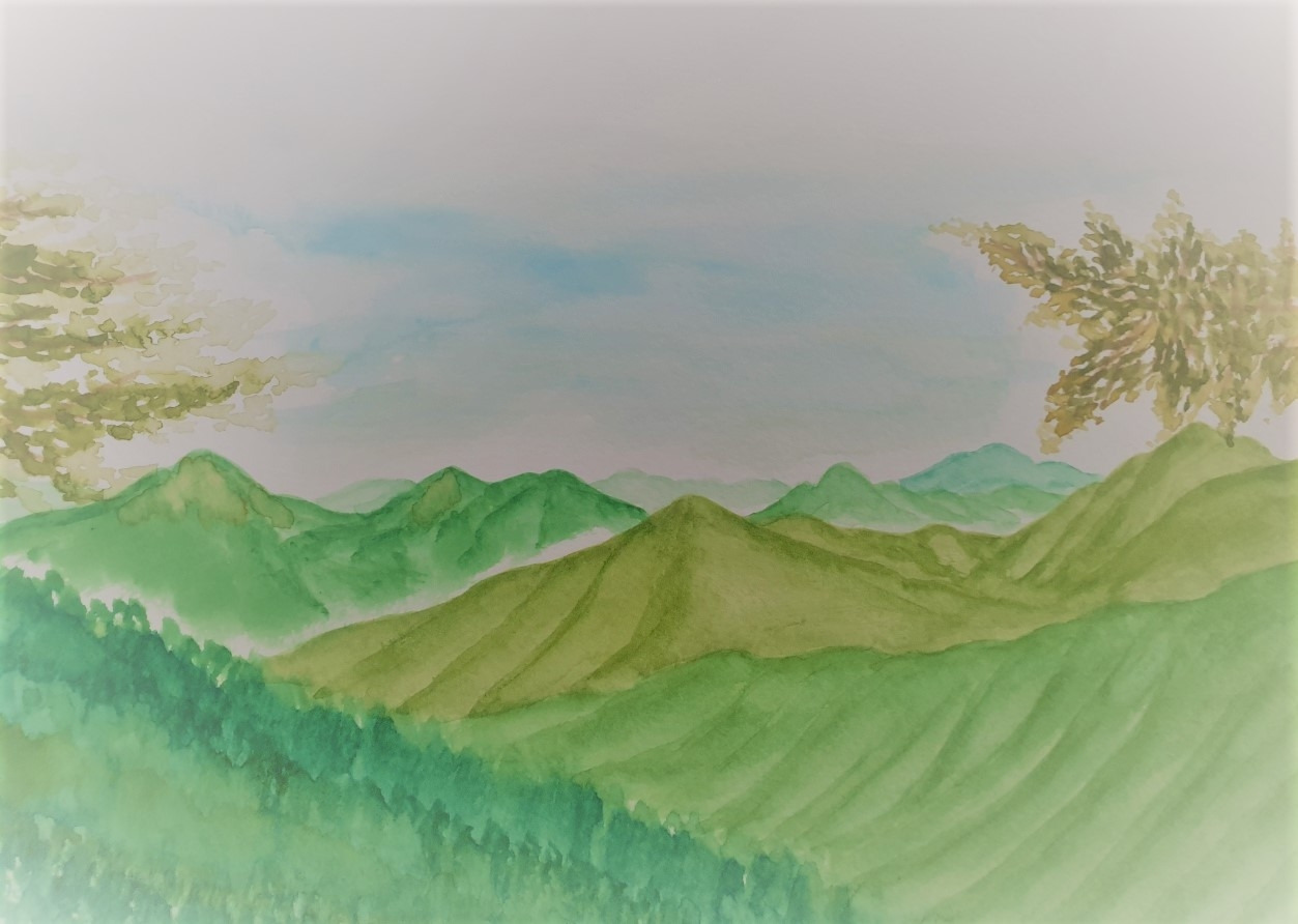 마분봉 오름길에 조망되는 백두대간, 왼편으로 희양산과 구왕봉이 선으 잇고 있다..jpg