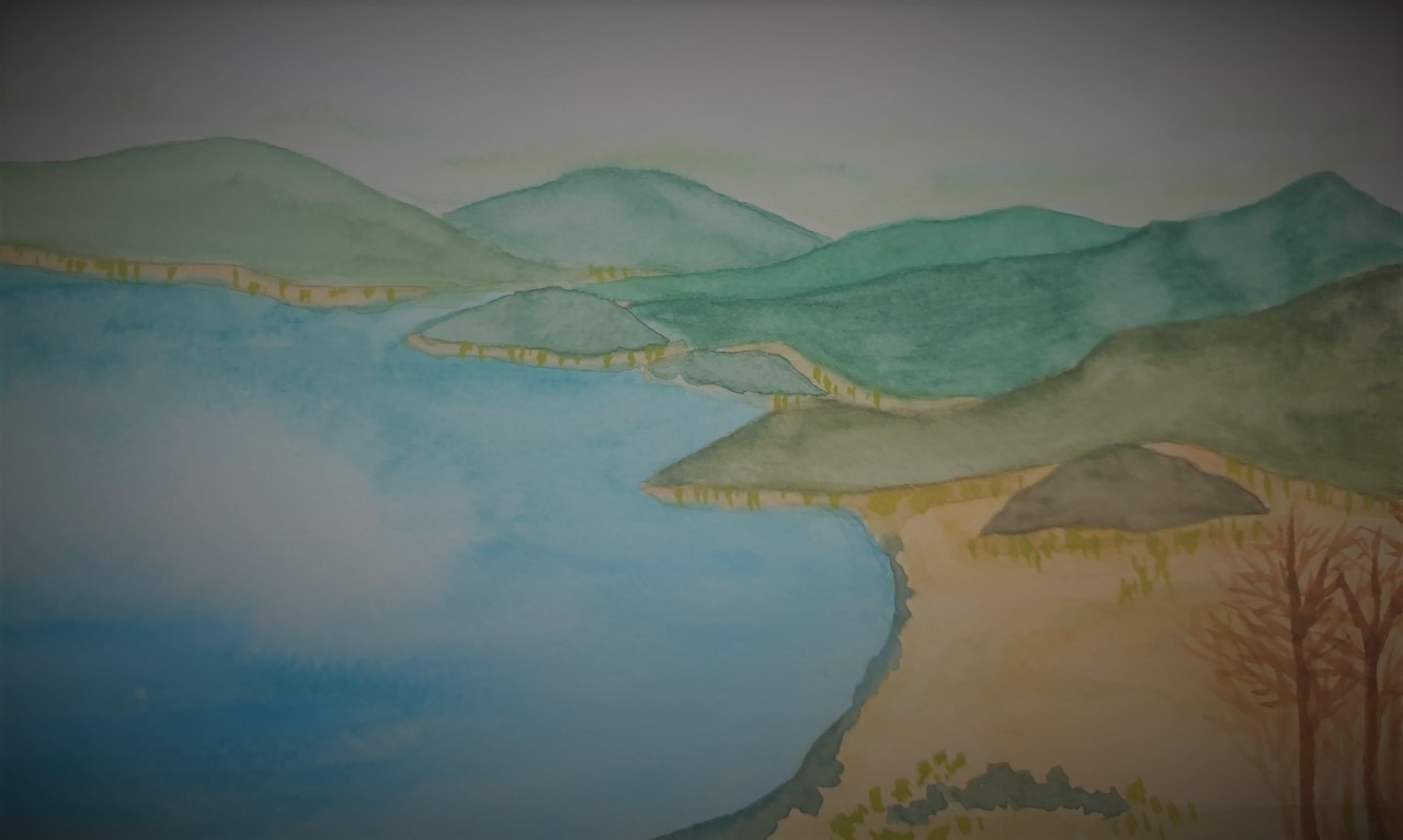 마니산 능선에서 내려다본 강화도의 산들, 왼쪽부터 해명산, 별립산, 고려산, 혈구산과 진광산.jpg