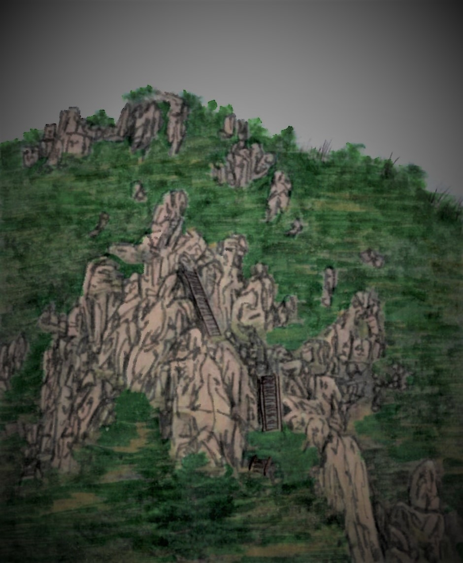 36. 암봉과 철제계단으로 이루어진 바위능선이 늘어섰다.jpg