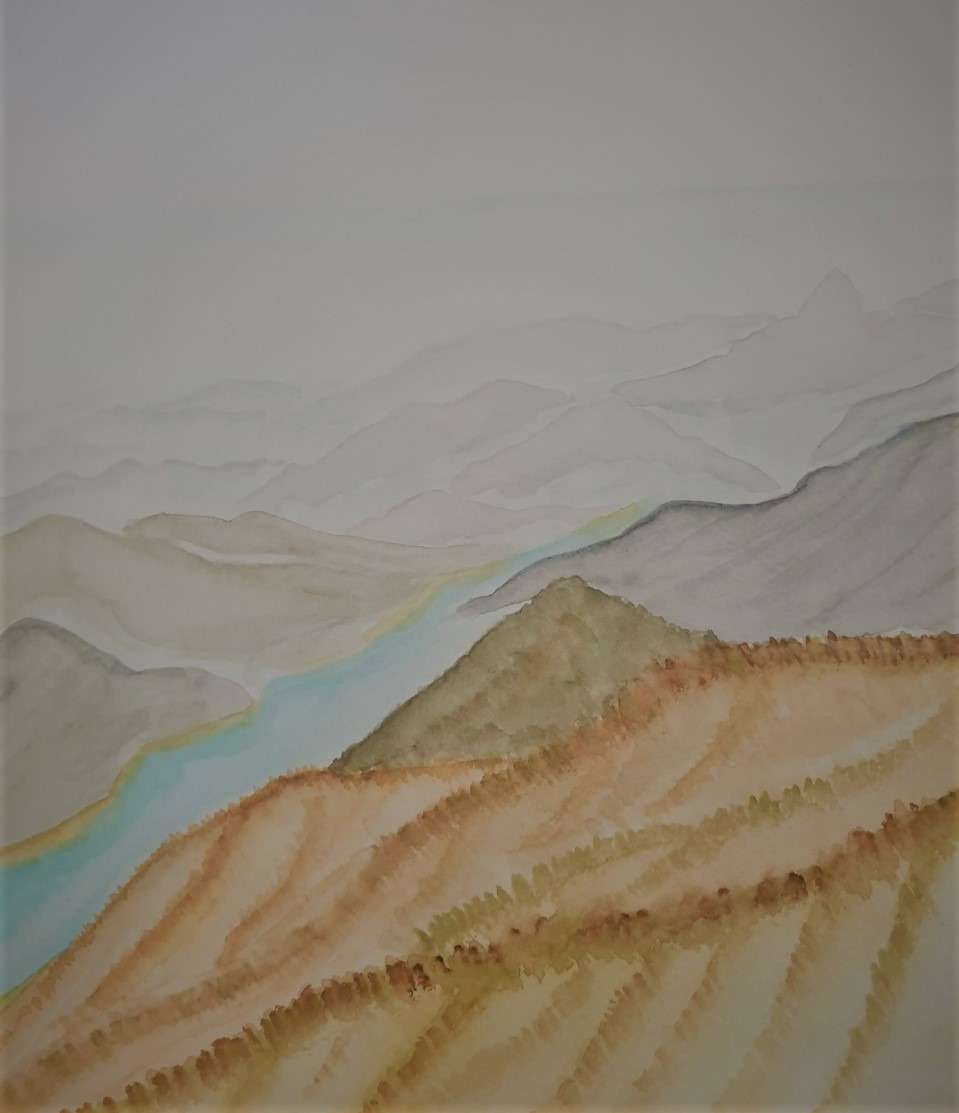 계명산 하산길에 전망대에서 오른쪽 영봉과 그 뒤로 흐릿하게 금수산을 보게 된다.jpg