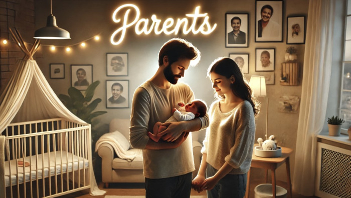 DALL·E 2024-07-02 19.57.01 - A heartwarming scene showing a couple holding a newborn baby. The couple is standing in a cozy living room with soft lighting, looking at the baby wit.jpg