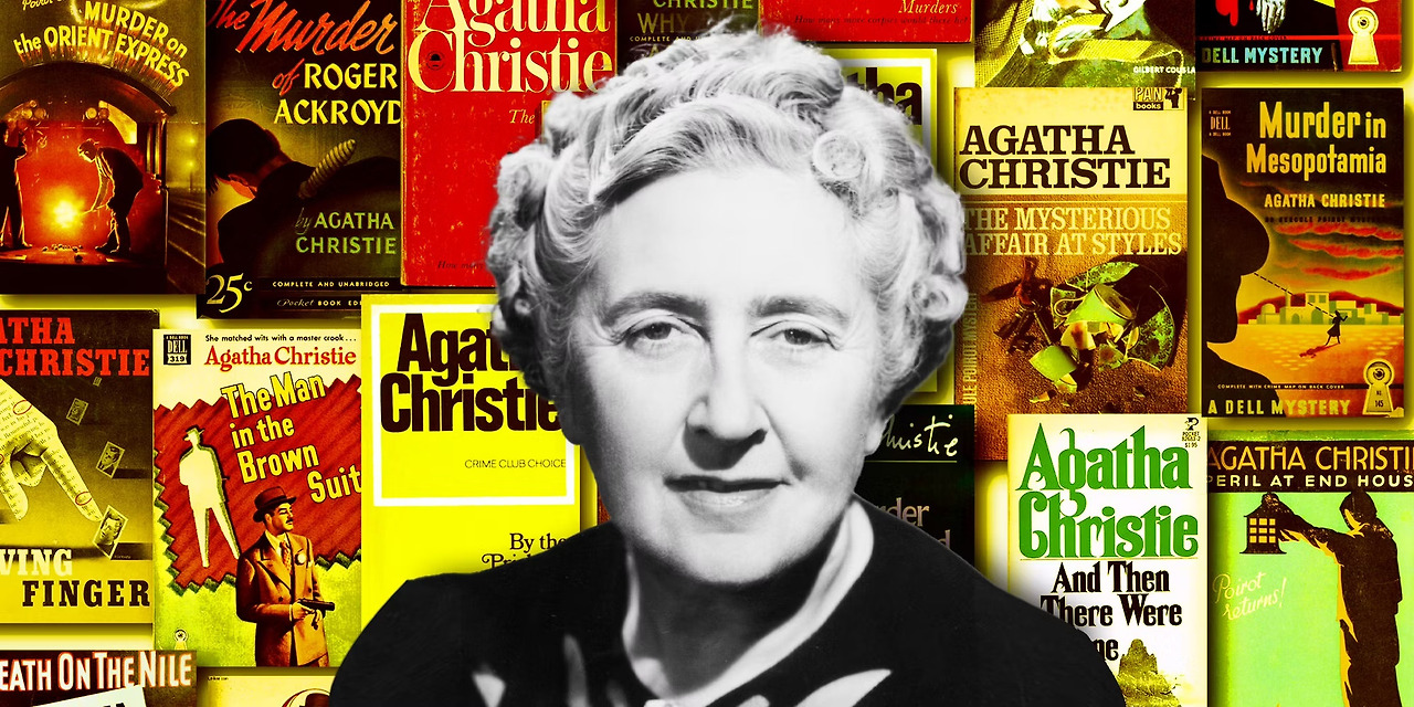 a-black-and-white-image-of-agatha-christie-overtop-a-background-of-her-novels.jpg