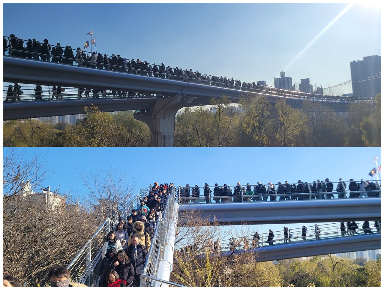 신길역에서 국회로 가는 시민들의행렬이 문화다리를 가득메우고있다.jpg