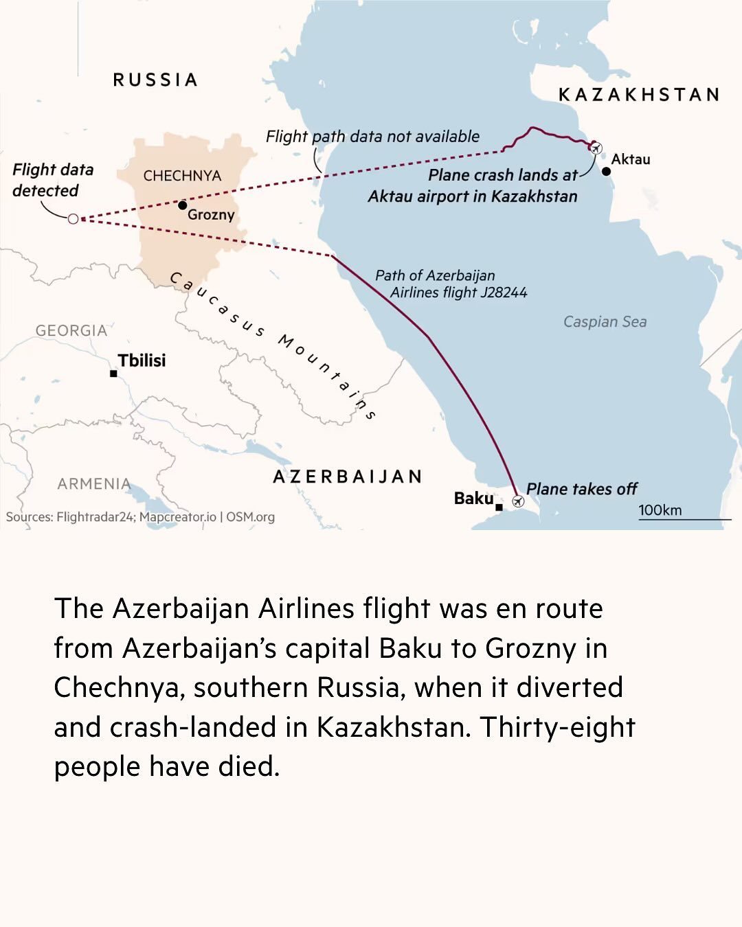 Azerbaijan Airlines crash 2024-12 flight path.jpg