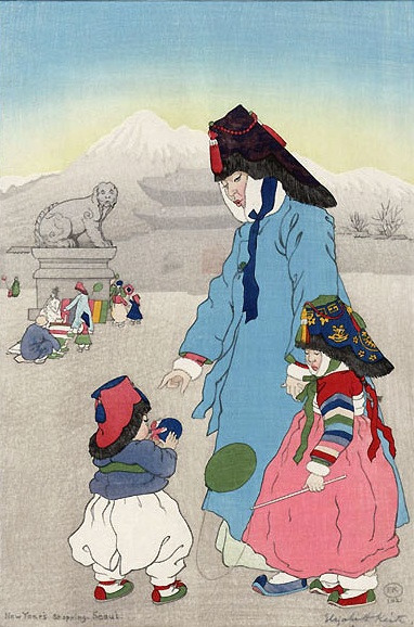 정월초하루나들이, 채색목판화, 1921.jpg