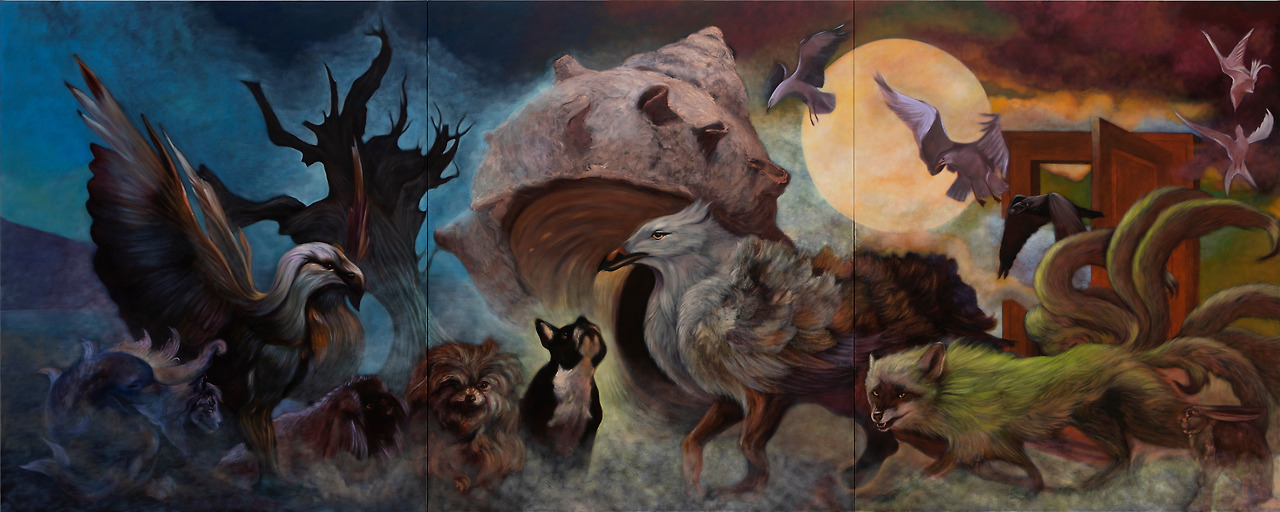 3.트릭스터, 잡종, 짐승_Tricksters, Mongrels, Beasts_2023_Oil on canvas_600 x 240 cm(Triptych).jpg