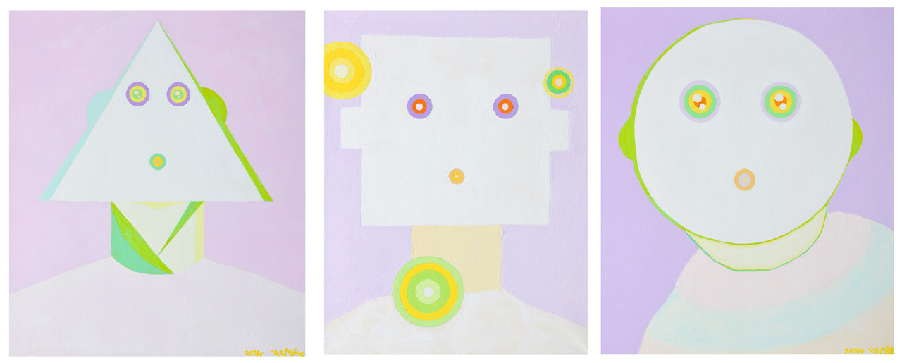 세모친구, 네모친구, 동그라미친구_ 각, 52.7 x 45.5cm _ acrylic on canvas _ 2024.jpg