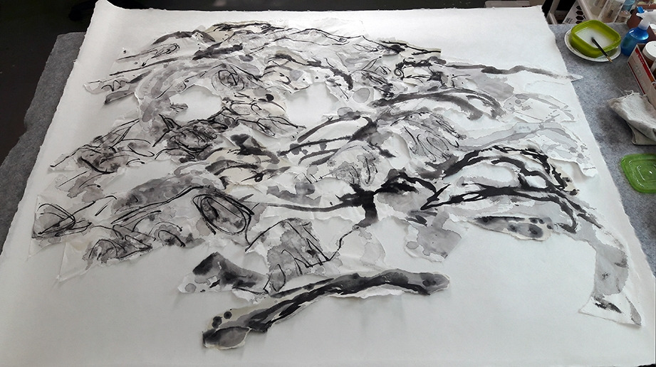 20160505 산맥 콜라주 배접과정1.jpg