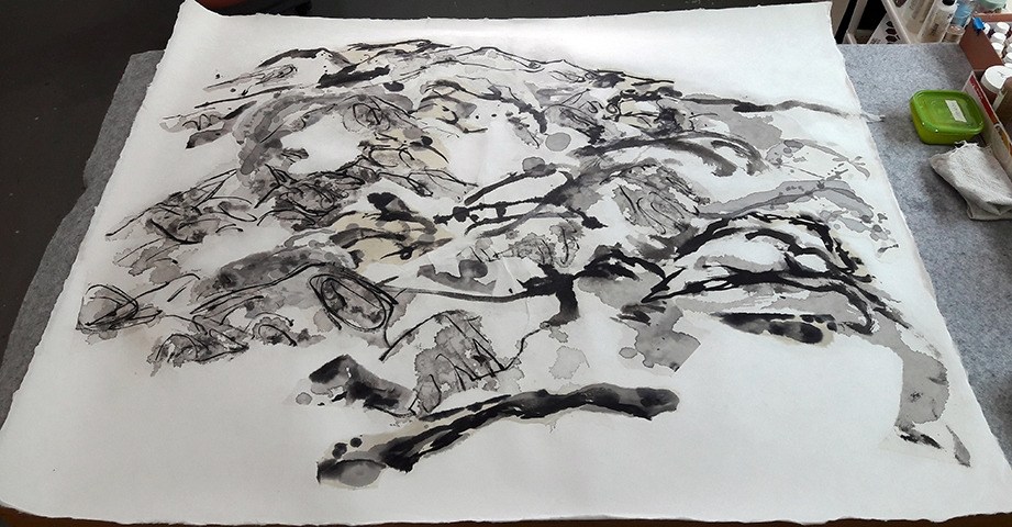 20160505 산맥 콜라주 배접과정2.jpg