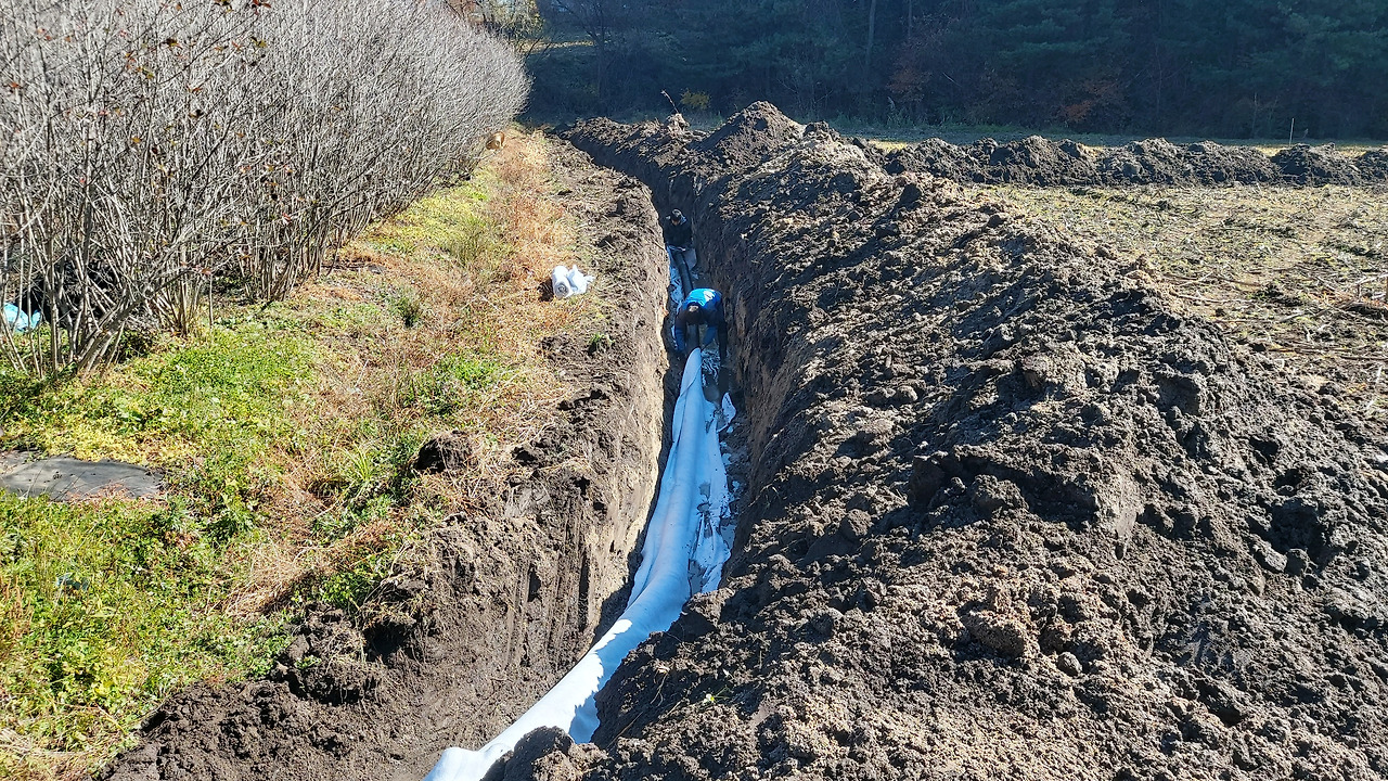 귀농 기초 작업_노지 밭 유공관 묻기_부직포로 감싼 유공관_20221026_1666823785787.jpg