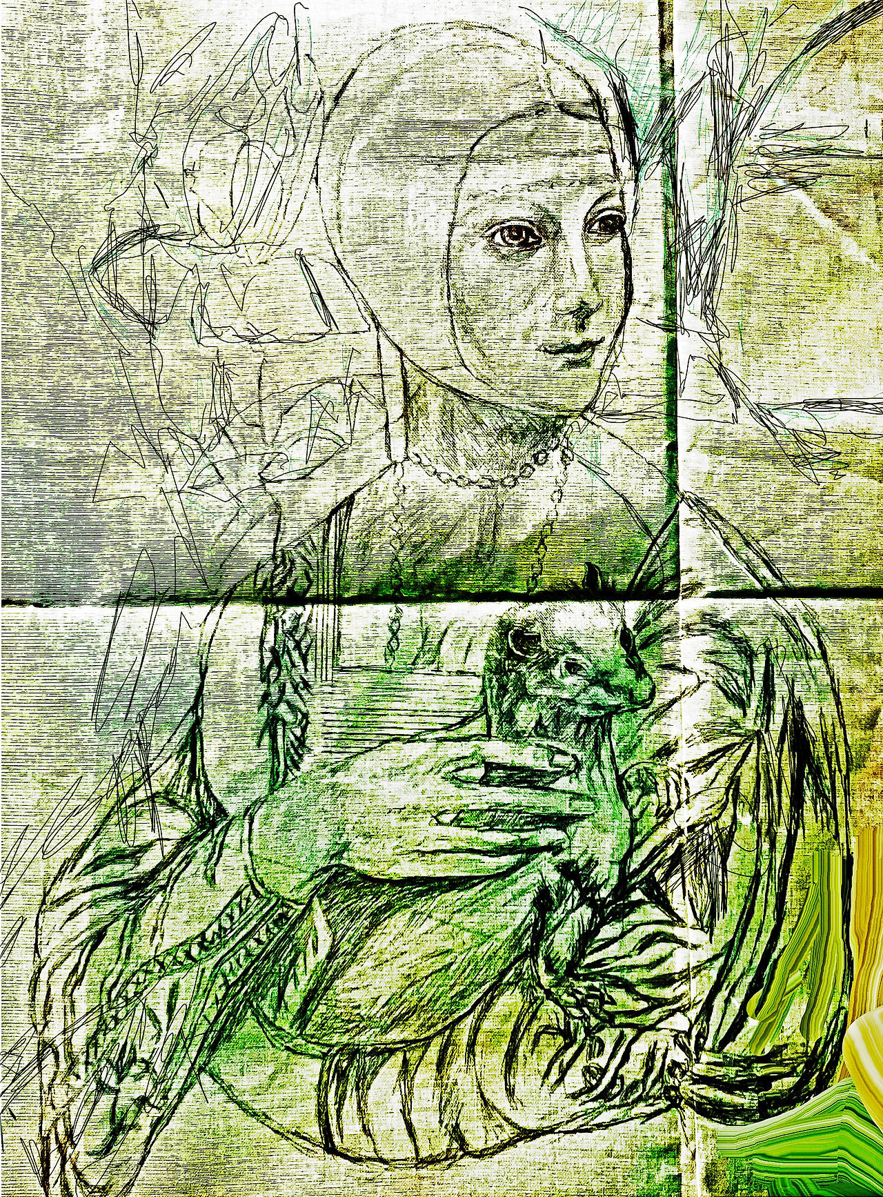 Louis Choi Chul-joo,  morning glory · Cecilia Gallerani - sketch 2, 39.4×49.4Cm,  acrylic and composite materials on cloth, 2025.jpg