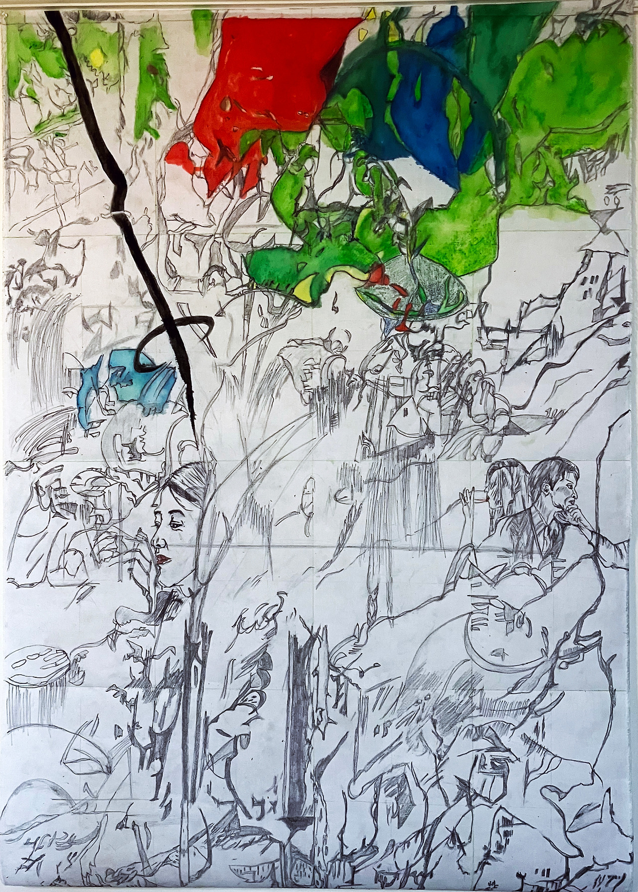 Louis Chul-joo Choi, morning glory-A couple's world set in the 'morning glory' of Desire-sketch 1, 112X162cm, acrylic and composite materials on cloth, 2024.jpg