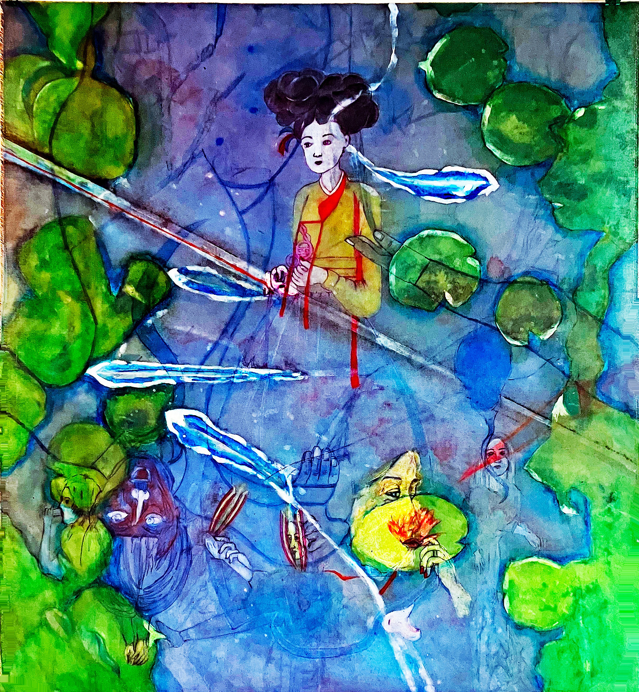 Louis Chul-joo Choi, a woman of the Joseon Dynasty reflected in a pond, 112X122cm, acrylic and composite materials on cloth, 2024.jpg