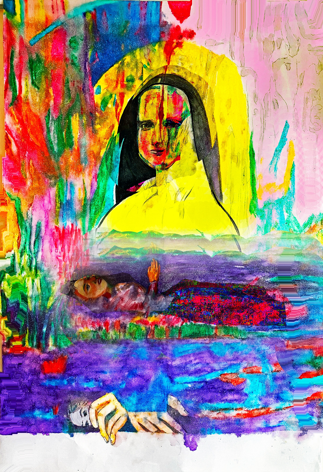 Louis Choi Chul-joo, a portrait of a mirror reflecting its desire on the window-sketch, 113X165cm, acrylic and composite materials on cloth, 2025.jpg