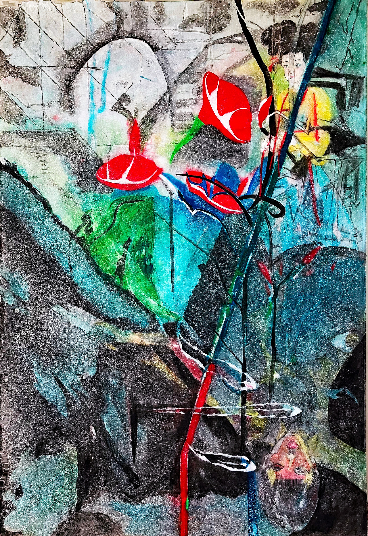 Louis Chul-joo Choi, morning glory 2025-1-Pond Rendering Reflects Current Desire, 113X164cm, acrylic and composite materials on cloth, 2025.jpg