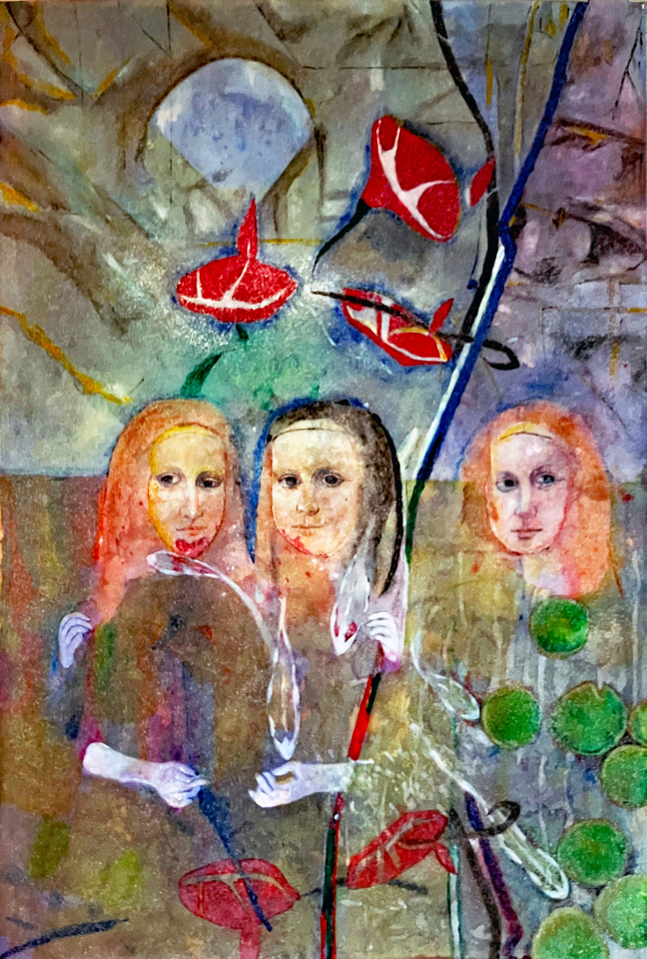 Louis Choi Chul-joo, morning glory and The Three Graces fish, 113X165cm, acrylic and composite materials on cloth, 2025.jpg