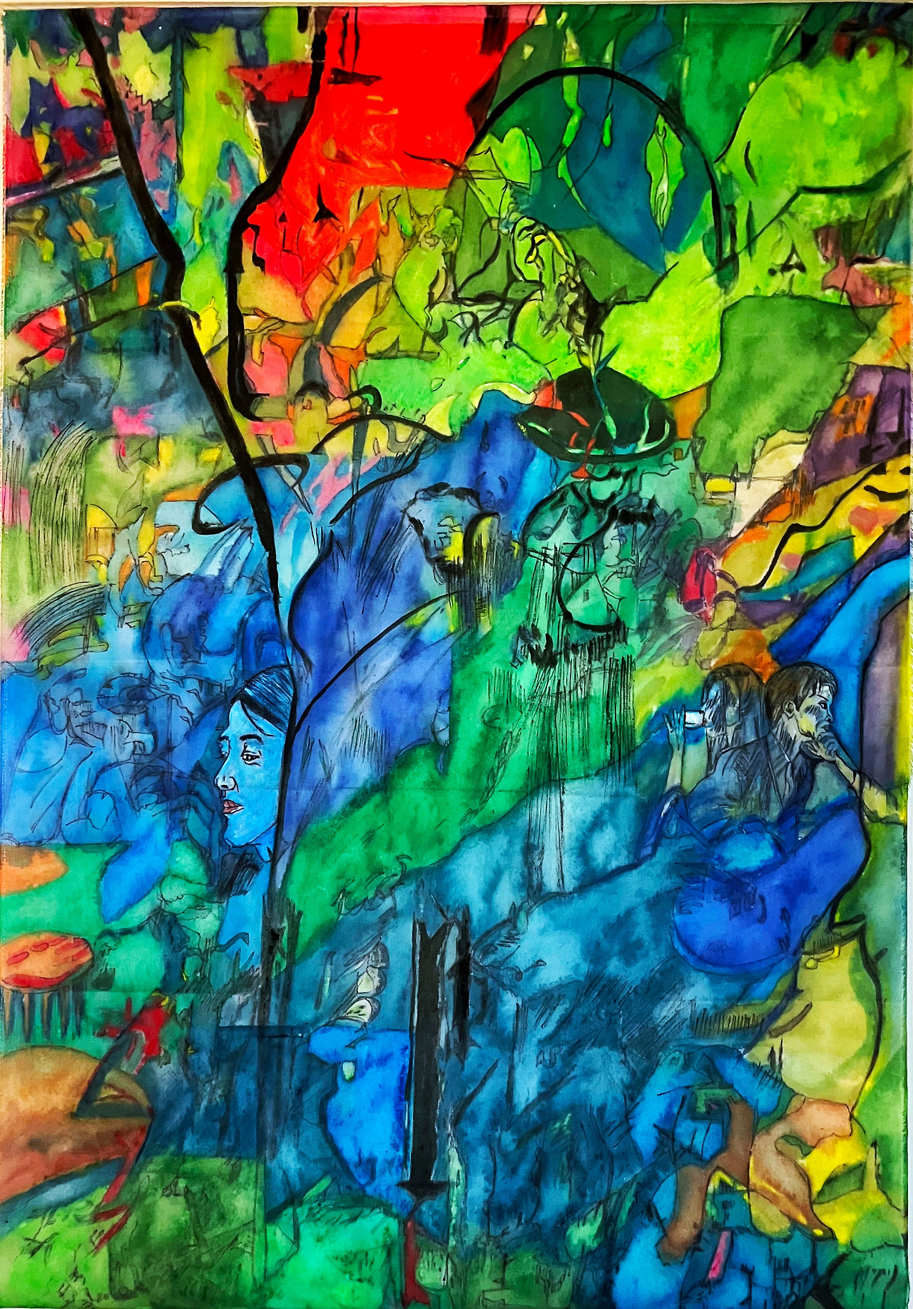 Louis Chul-joo Choi, morning glory-A couple's world set in the 'morning glory' of Desire, 112X162cm, acrylic and composite materials on cloth, 2024.jpg