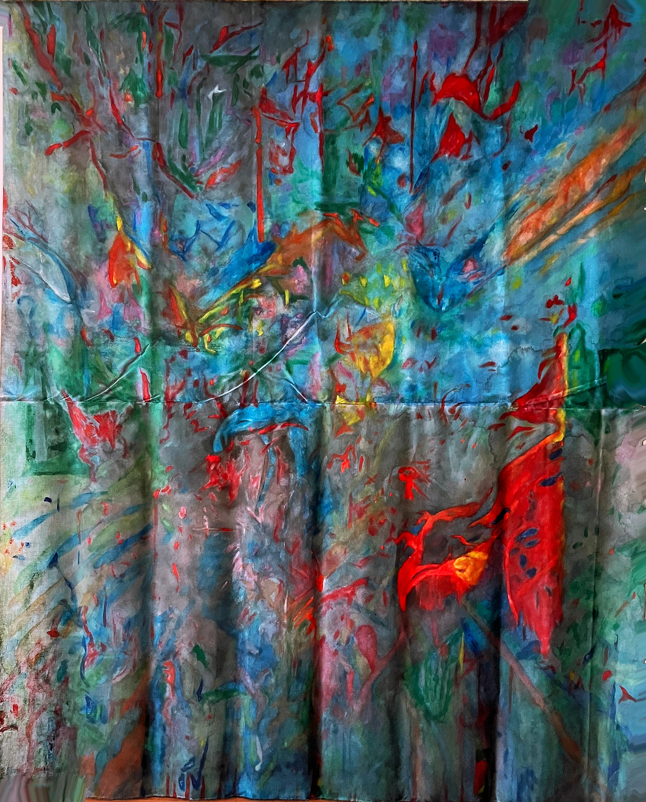 Louis Chul-joo Choi, morning glory window 2024-3-cave painting, 180X318cm, acrylic and composite materials on cloth, 2024.jpg