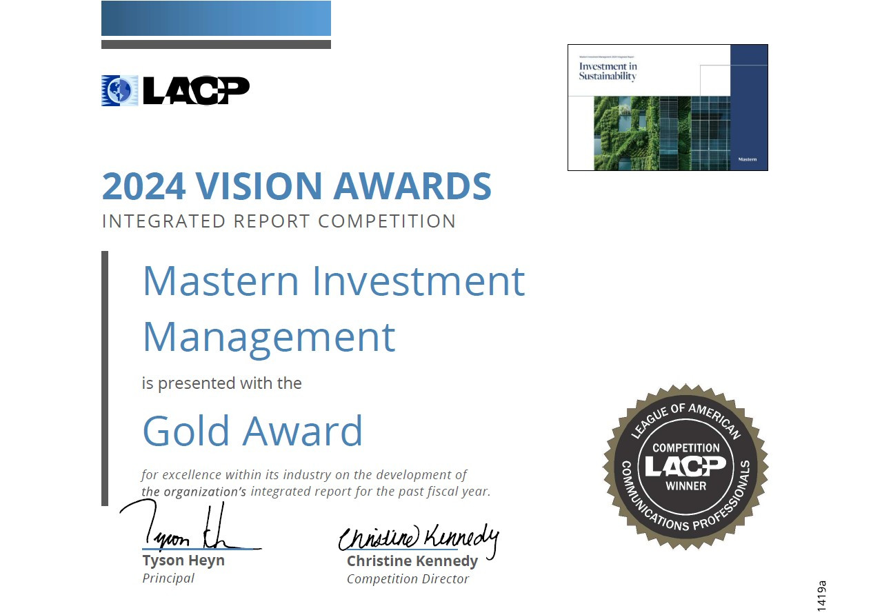 [사진 설명 1] 마스턴투자운용이 ‘2024 LACP 비전 어워즈'에서 통합보고서 금융 부문 금상을 수상했다. (사진 제공 = 마스턴투자운용 브랜드전략팀).jpg