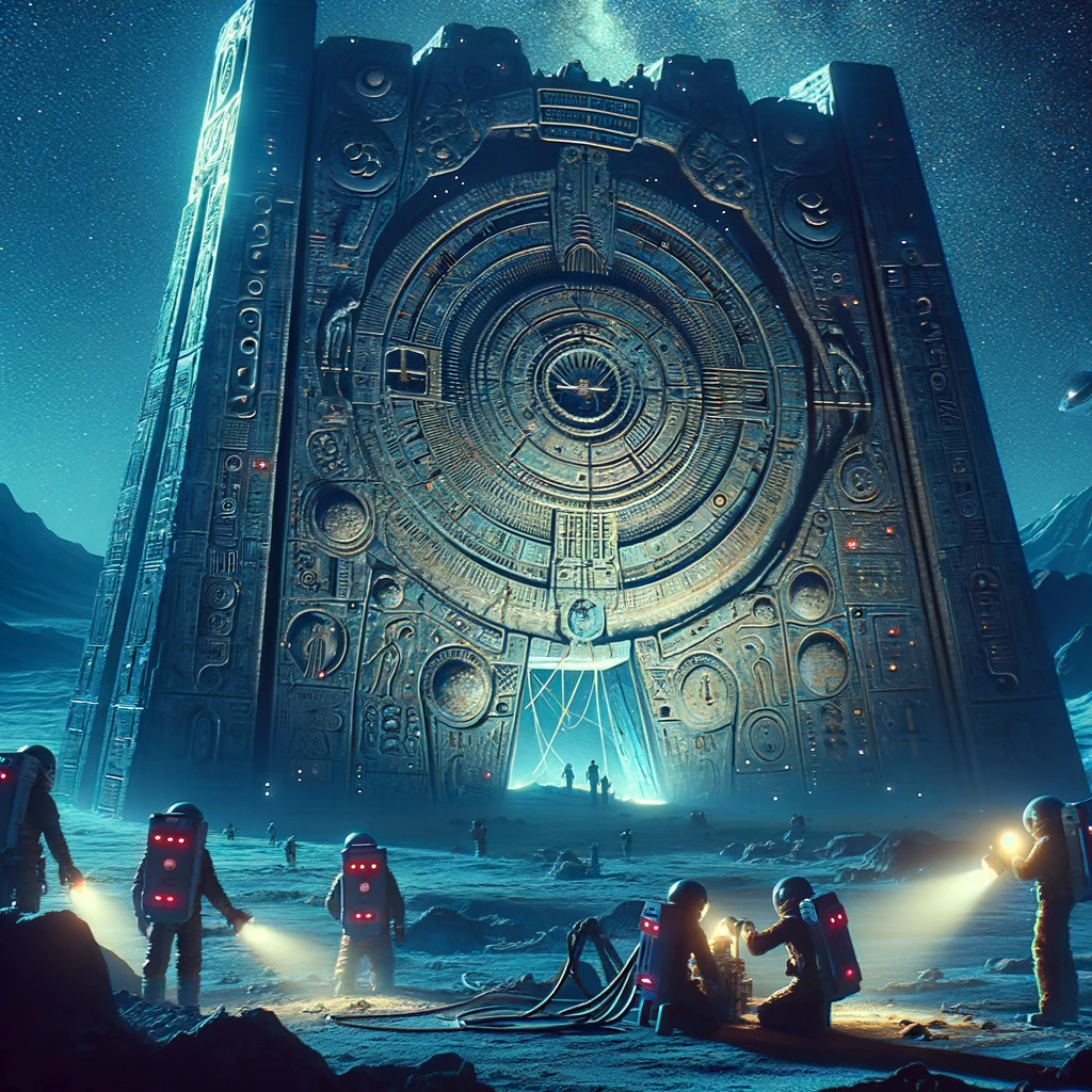 DALL·E 2024-02-20 22.59.49 - A mysterious and ancient alien structure discovered by astronauts on the planet Artemis. The scene shows the explorers examining the colossal ruins th.jpg