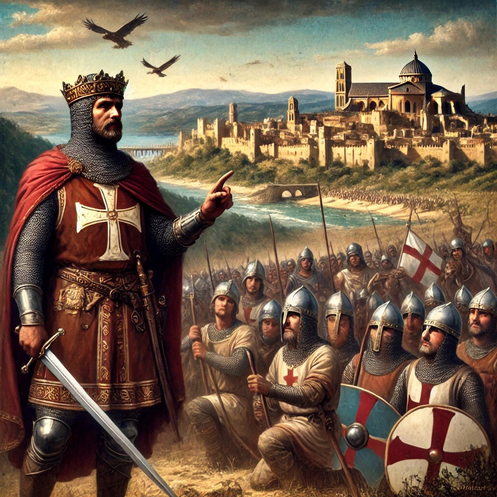 DALL·E 2024-11-28 11.01.07 - An oil painting style illustration depicting Robert Guiscard, the Norman leader, during his conquest of Southern Italy and Sicily in the 11th century.jpg