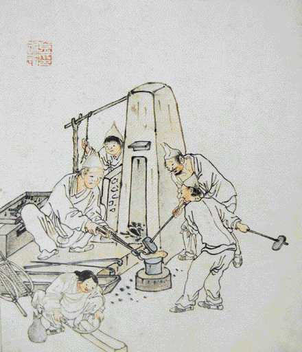 18-1 ▲ 대장장이가 메질과 담금질을 하는 모습을 그린 김홍도의 ‘대장간’..jpg