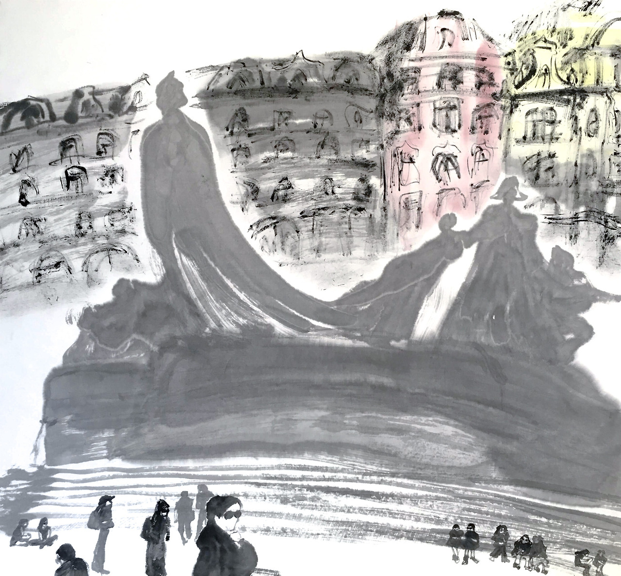 얀 후스 기념비, 프라하. 75x69. 화선지에 먹과 동양화 물감. 2018_edited.jpg