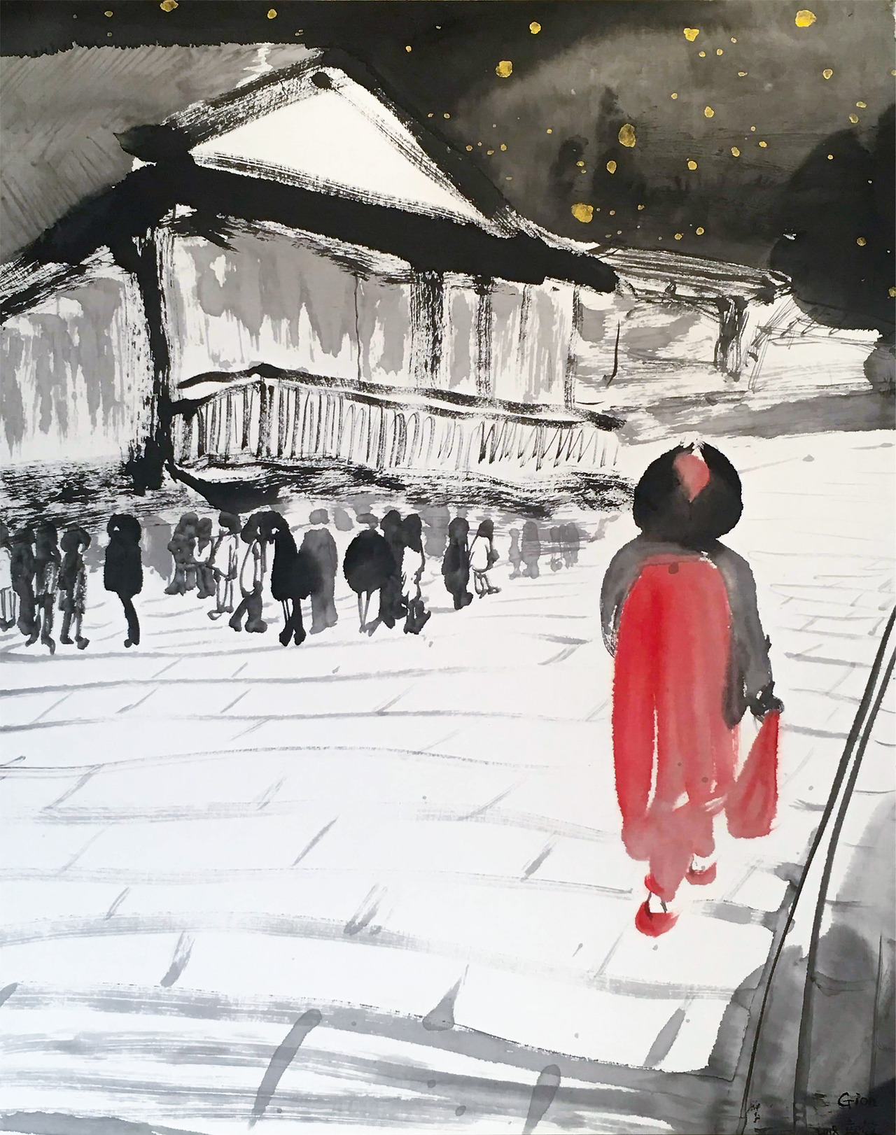 기온(祇園), 일본. 53.5x67. 화선지에 먹과 동양화물감. 2018_edited.jpg