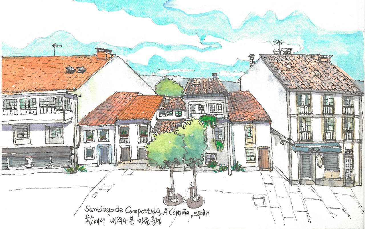 산티아고 숙소에서 내려다본 풍경.jpg