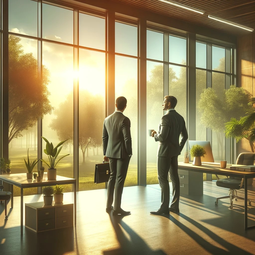 DALL·E 2024-03-24 07.08.08 - Create an image that captures the essence of positive relationships between superiors and subordinates in a corporate setting. The scene is in a brigh.jpg