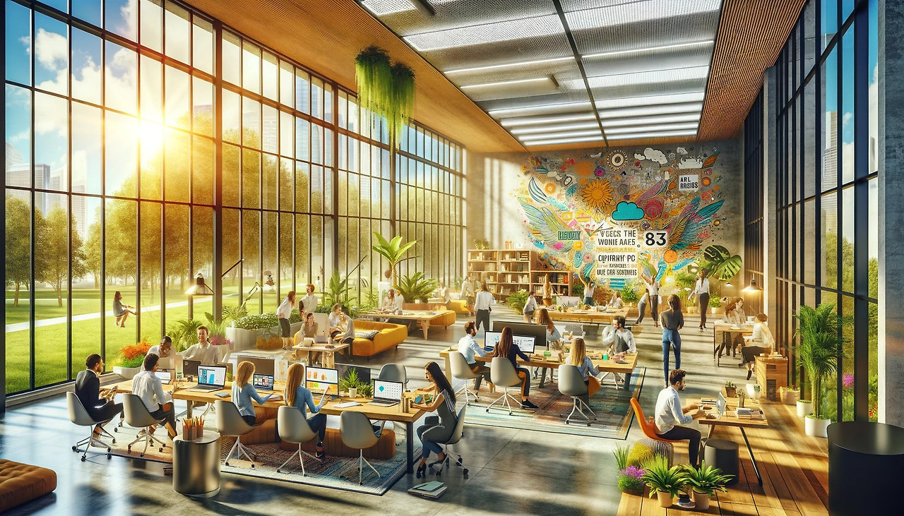 DALL·E 2024-03-17 18.20.15 - A vibrant and uplifting scene inside a modern company office, designed to reflect positive energy and a harmonious work environment. The office is spa.jpg