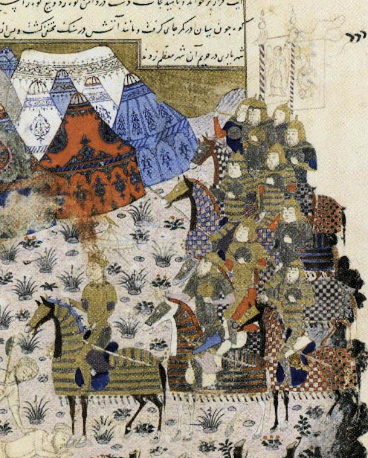 Shah_Ghiyath_al-Din_Tughluq_arrives_in_Tirhut._Depicted_by_eyewitness_Muhammad_Sadr_Ala-i_in_his_BasaUn_al-uns,_ca.1410._Istanbul,_Topkapi_Palace_Museum_Library,_Ms._R.1032_(troops_led_by_the_Shah).jpg