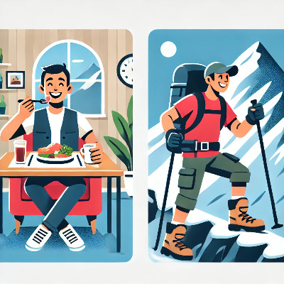 DALL·E 2024-11-21 17.31.06 - A split-screen illustration showing two scenarios side by side. On the left, a person eating a meal at a dining table, smiling and relaxed. On the ri.jpg
