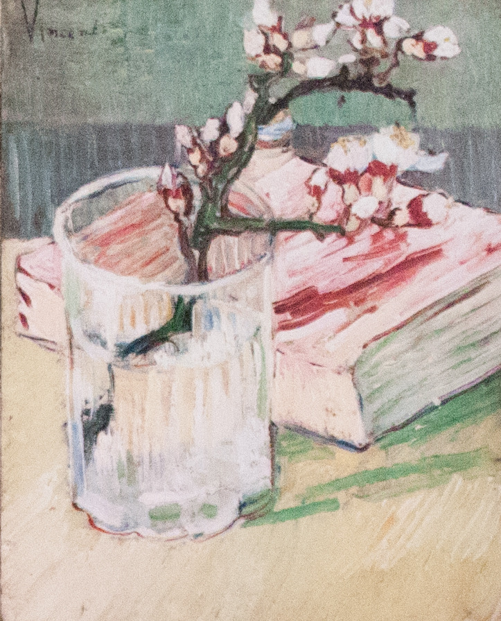 1888 Mar - Blossoming Almond Branch in a Glass with a Book.jpg