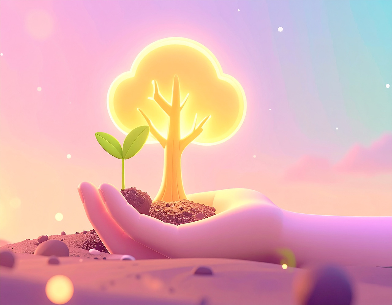 Firefly_a single hand planting a tiny seed in soil, with a giant glowing tree growing from it 837947.jpg