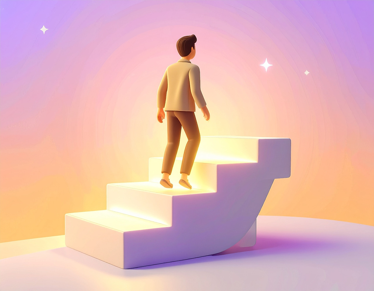 Firefly_a person climbing minimalist floating steps in the sky, each step glowing faintly, re 125512.jpg