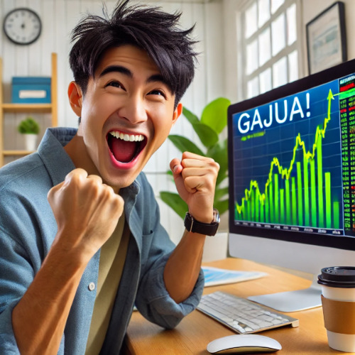DALL·E 2025-03-06 04.59.42 - A young Korean male stock investor with short black hair, wearing a casual outfit, excitedly shouting 'Gajua!' while buying stocks. He has a wide, ent.jpg