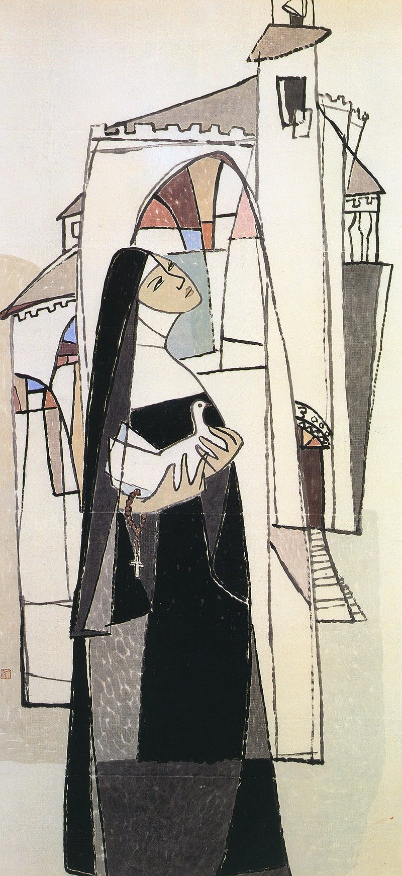 「성당과 수녀와 비둘기」, 1957. 막내딸의 태몽을 그림으로 옮겼다. 바티칸 소장.jpg