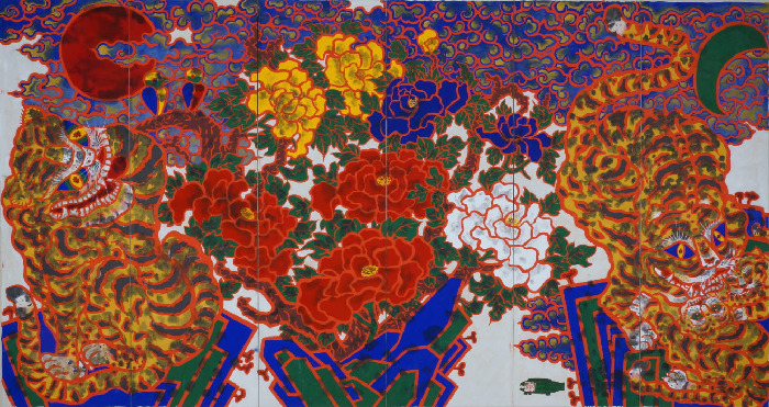 모란도(虎牡丹圖)’(135X254cm). 1983.jpg