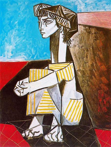 Pablo Picasso) 작, 손깍지를 낀 자클린 로크의 초상화.jpg
