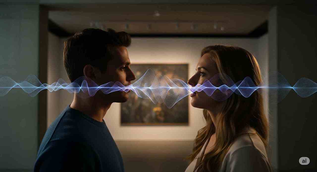 두 사람이 마주 보고 서서 서로의 목소리가 은은하게 울려 퍼지는 듯한 시각적 이미지 입니다.jpg