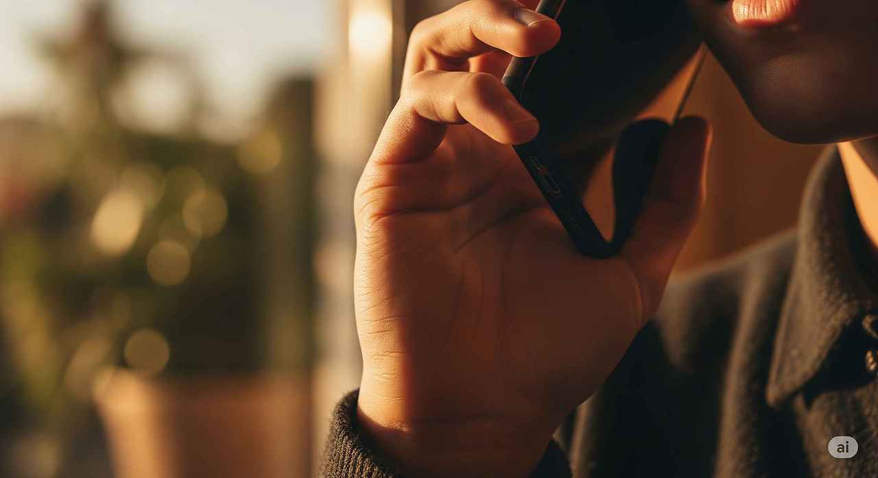 따뜻한 햇살 아래, 누군가에게 전화를 걸고 있는 이미지 입니다.jpg