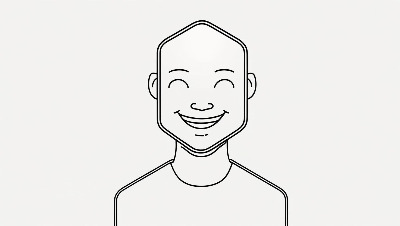 육각형 얼굴을 가진 사람이 웃는 모습을 만들어줘. 간단한 일러스트로 부탁해.jpg