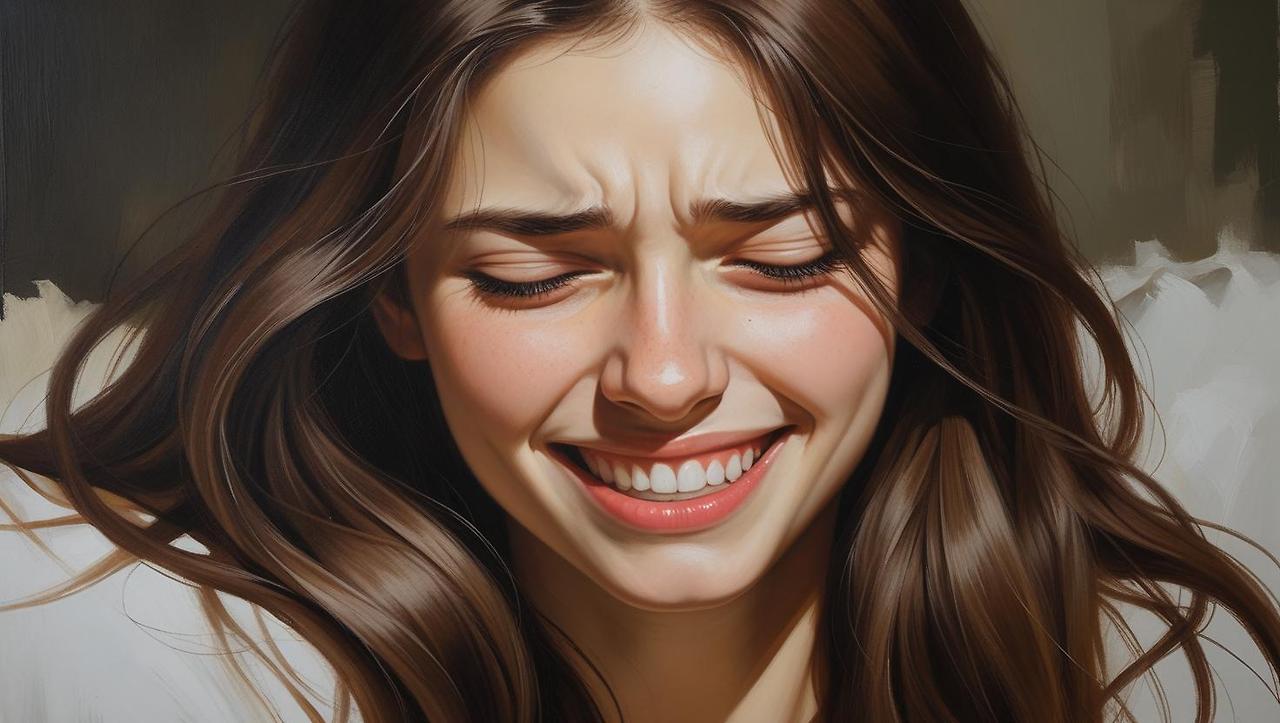 밝은척 미소짓는 마음이 아픈 머리가긴 예쁜여자 그려줘.jpg