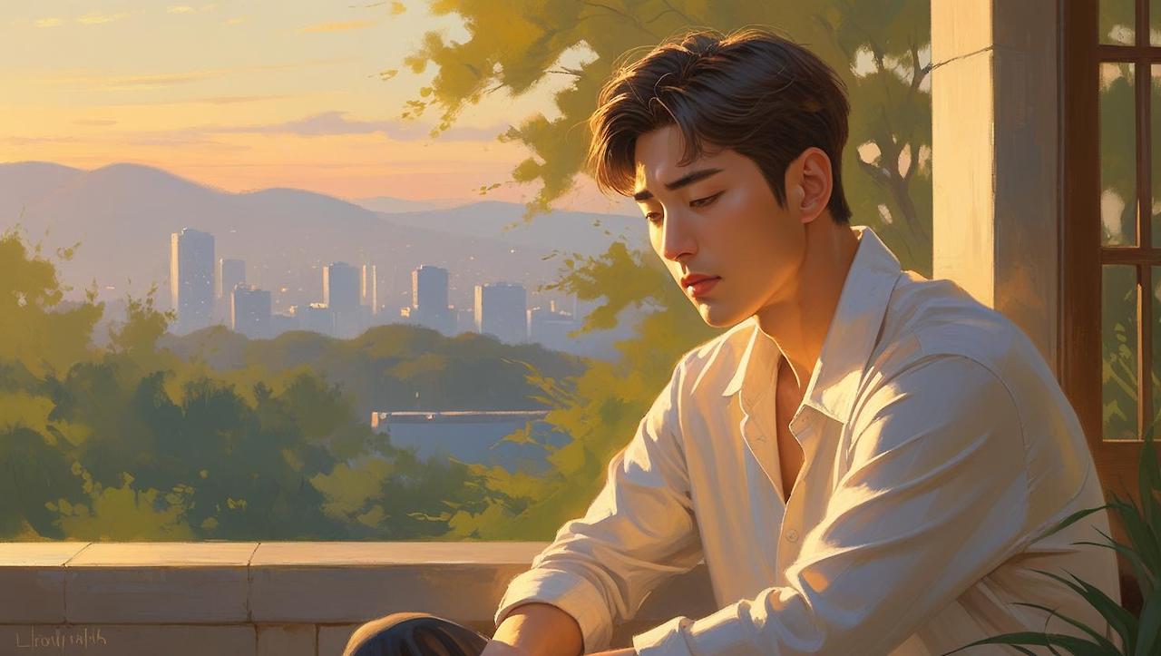 A painting in a warm, Impressionistic style depicting a Korean couple, beaming with joy, holding their toddler child. The parents are dressed in stylish, modern casual clothing, and the child is playfully clutching.jpg