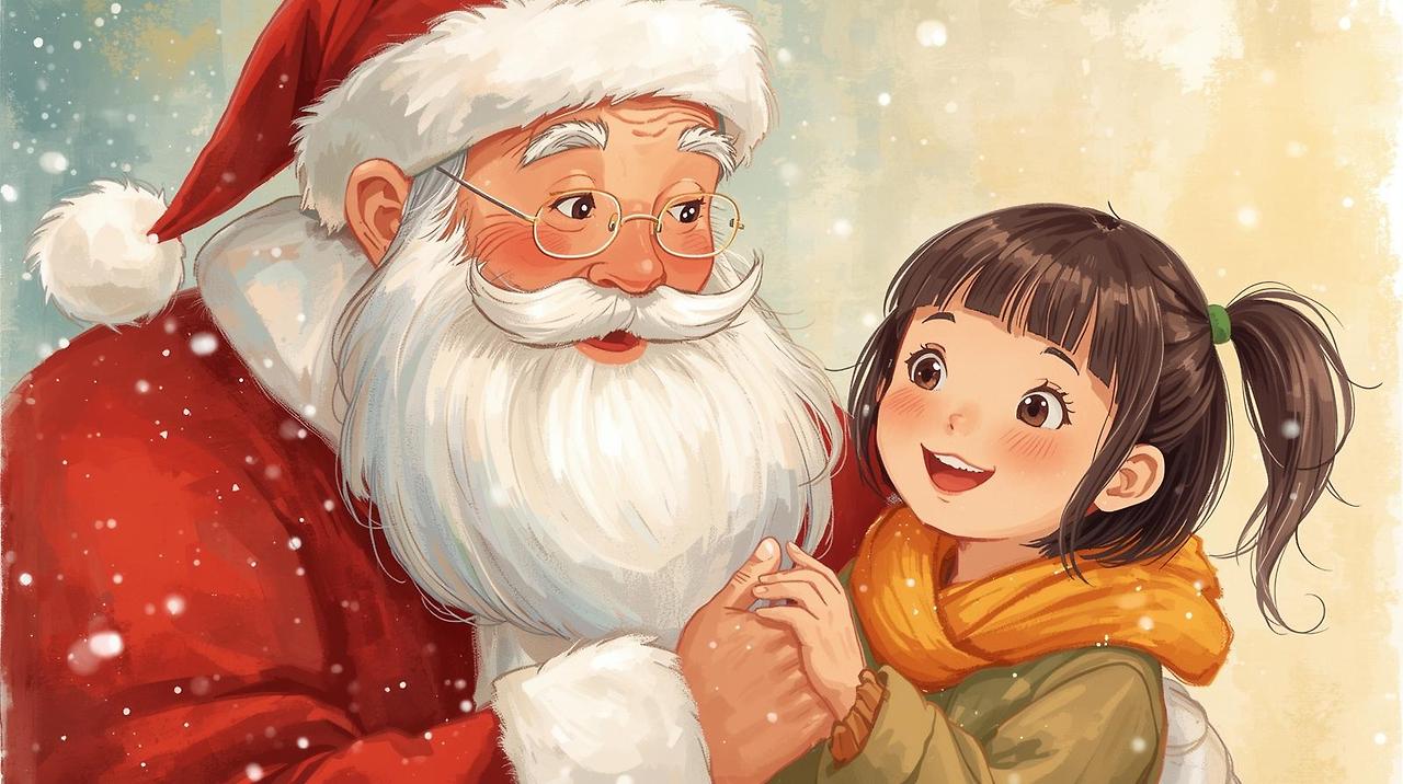 산타할아버지와 한국의 어린여자아이가 손을 잡고있는 모습 그려줘.jpg