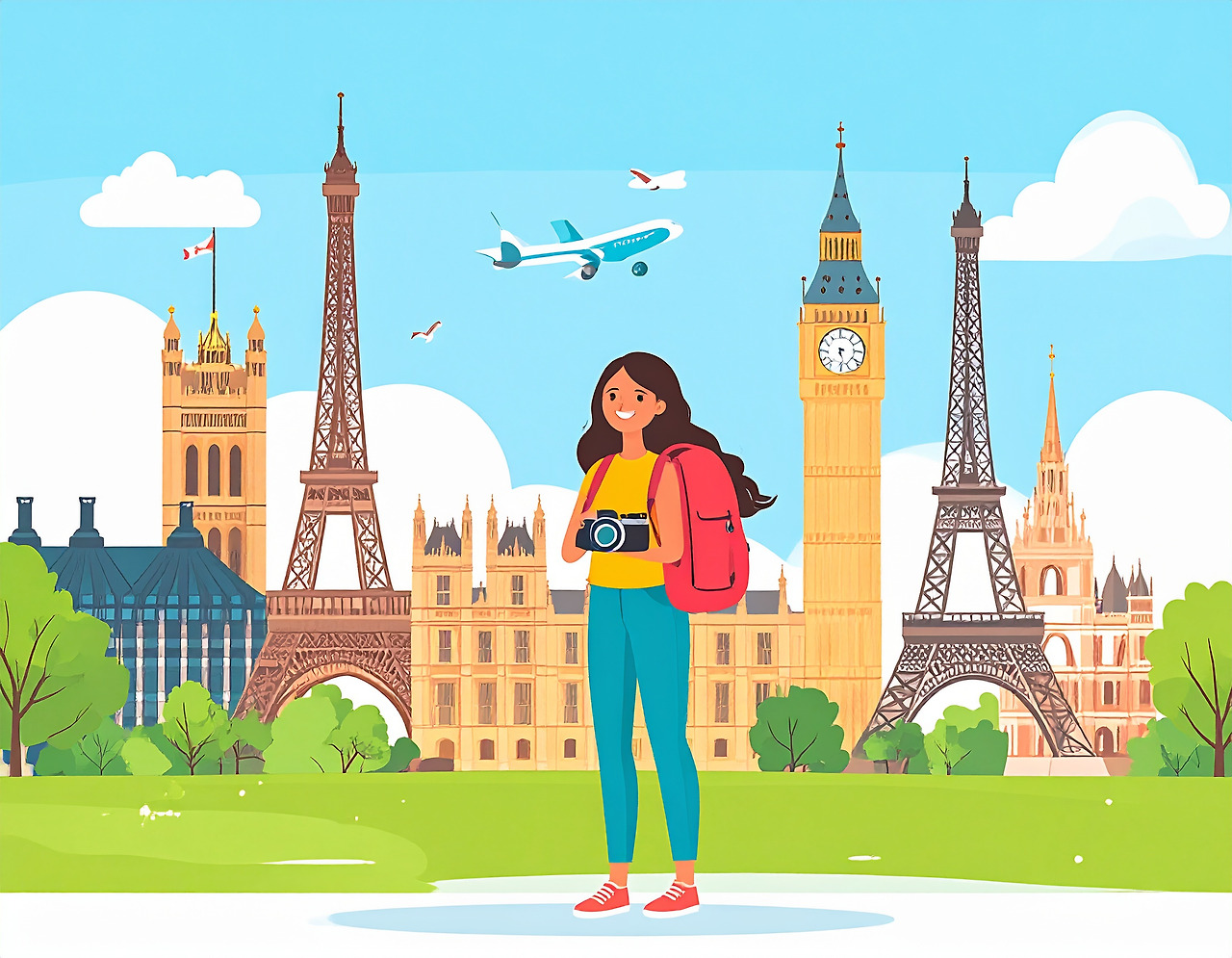 Firefly_an illustrated young girl traveling the world, wearing a backpack and holding a camer 554630.jpg